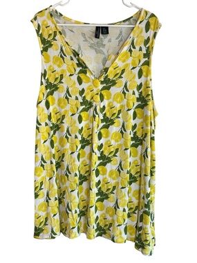 Cynthia Rowley Lemon Print Tank Top 2X Yellow Fruit Sleeveless V Neck